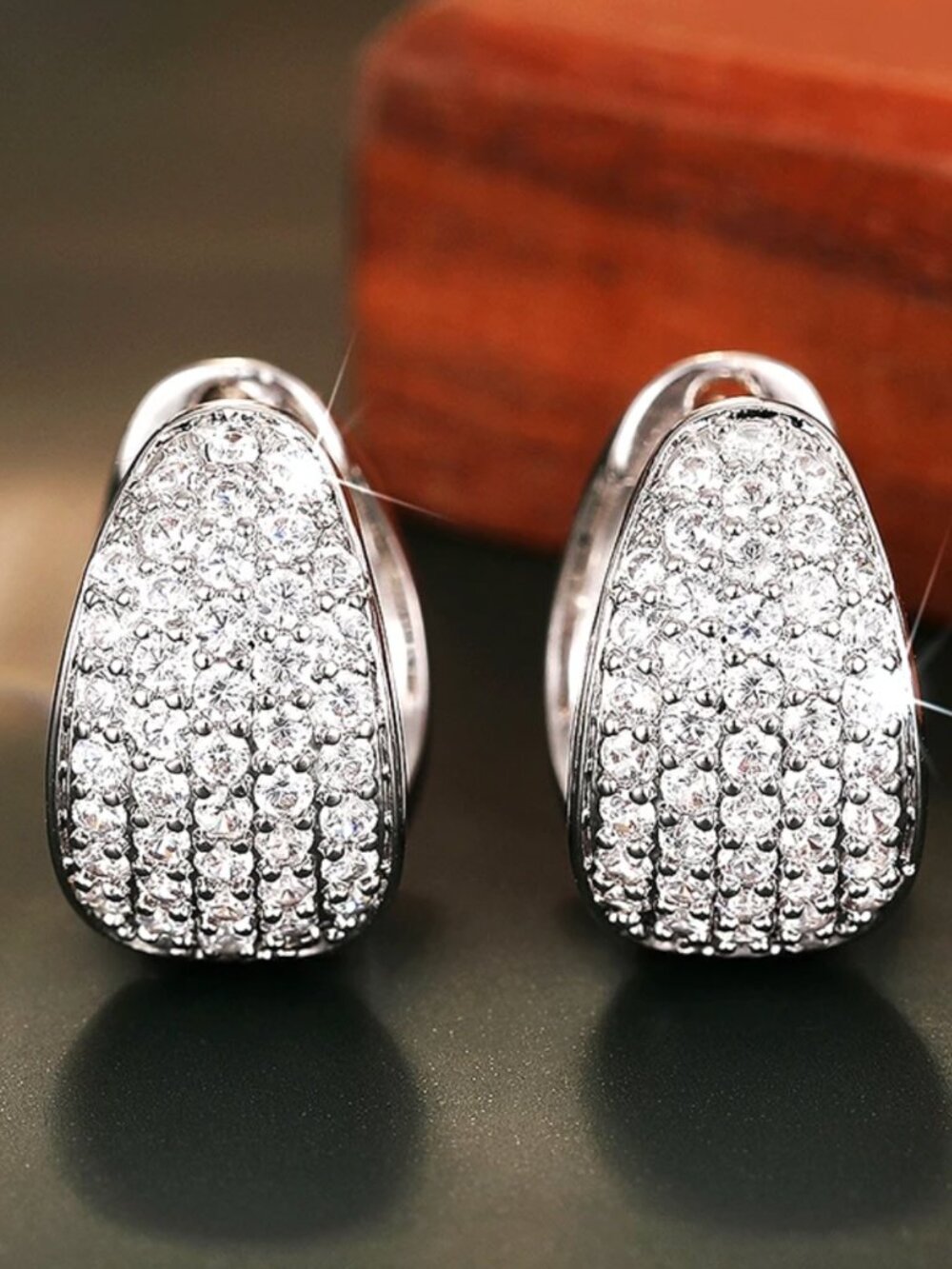 18k White Gold Diamond Hoop Earrings Pave Diamond Small Chunky Hoops